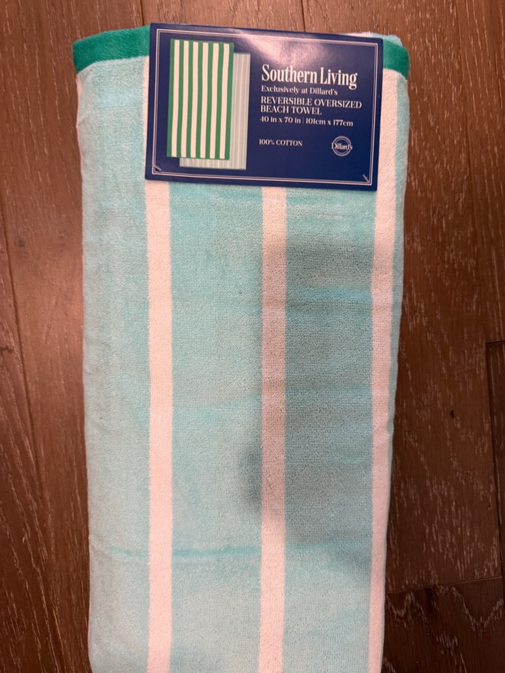 Southern Living Aqua and White Striped Reversible Oversized Beach Towel 40x70